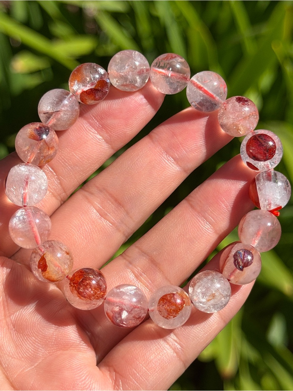 Clear and Red Crystal Bead Stretch Bracelet Palo
